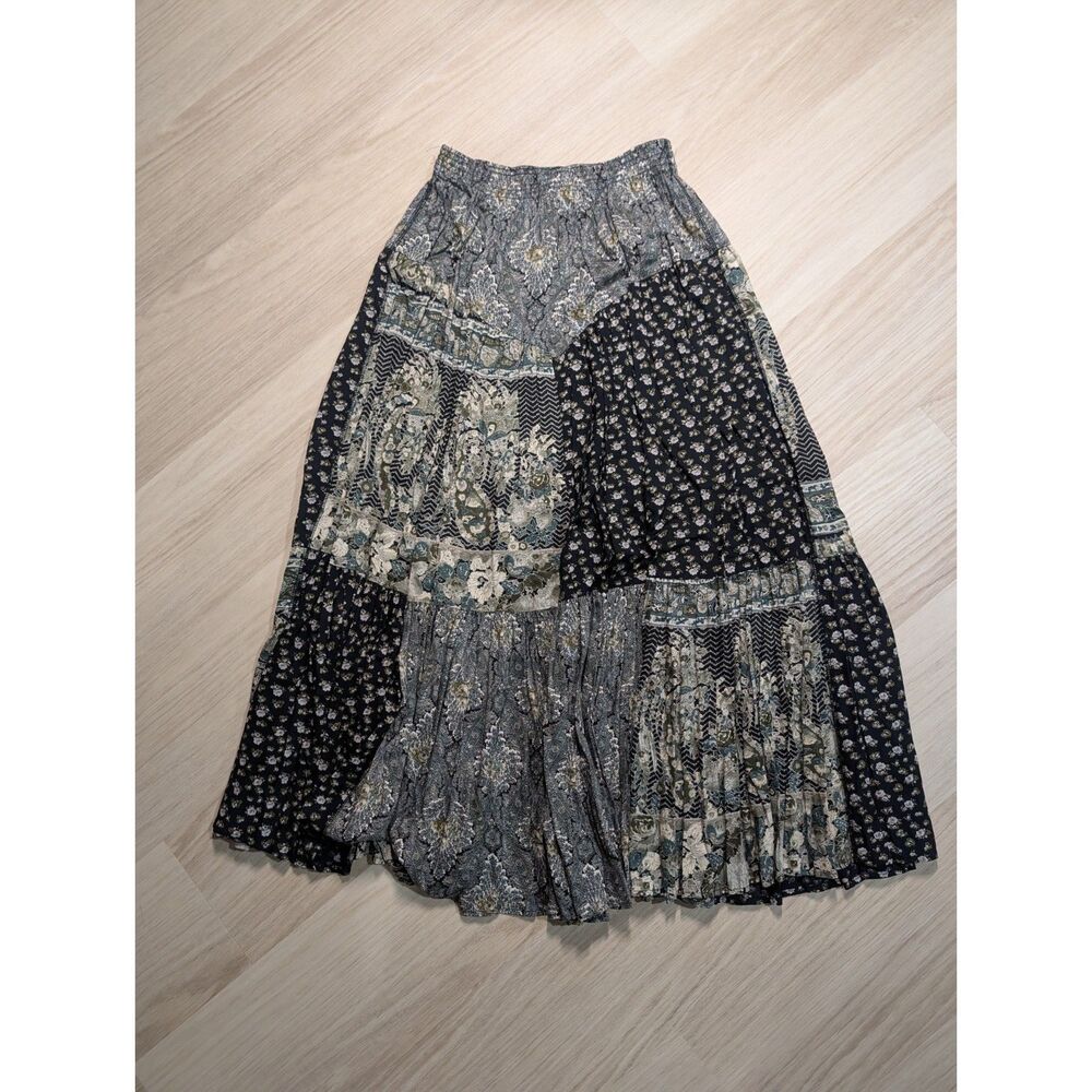 Vintage Carole Little Patchwork Paisley Floral Skirt Size 12 Boho 90s